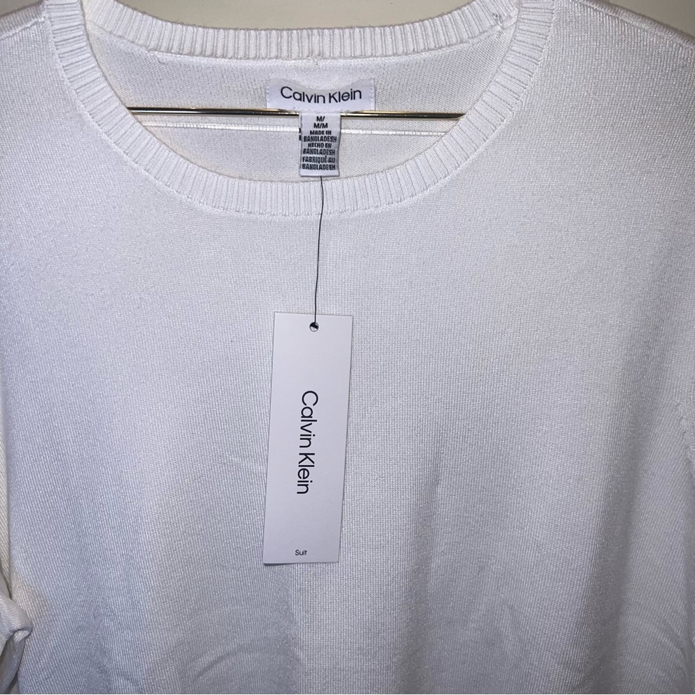 Calvin Klein White Knit Crewneck Sweater Medium NWT - Picture 3 of 9